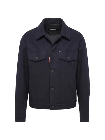 Dsquared2 Button-up Wool Jacket In Blue