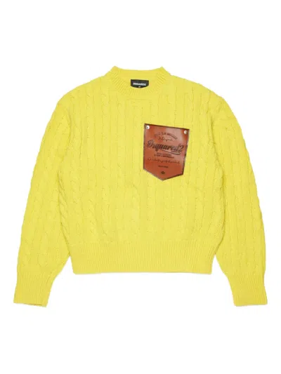 Dsquared2 Kids' Cable-knit Pocket Sweater In Yellow