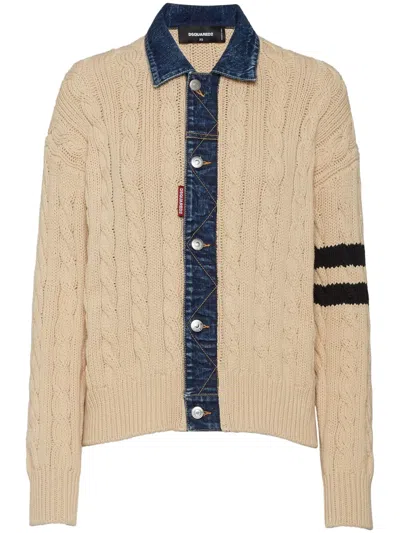 Dsquared2 Cable-knitt Cardigan In Neutrals