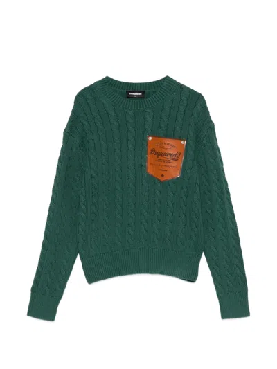 Dsquared2 Kids' Cable-knit Pocket Sweater In Green