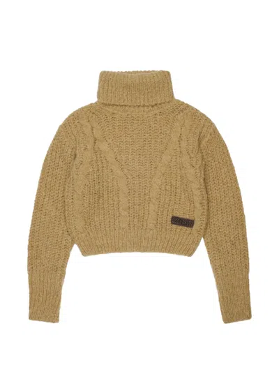 Dsquared2 Kids' Cable-knit Roll-neck Sweater In Brown