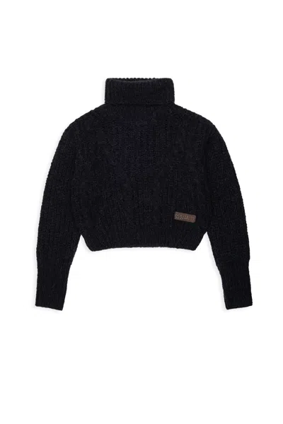 Dsquared2 Kids' Cable-knit Turtleneck With Logo In Black