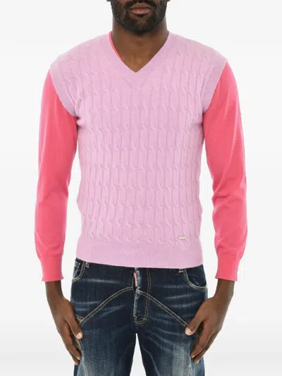 Dsquared2 Cable-knit V-neck Vest In Pink