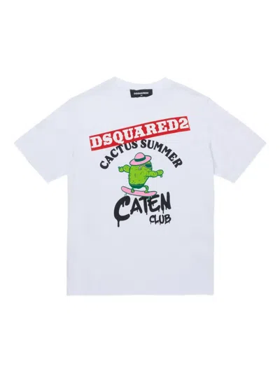 Dsquared2 Kids' Cactus Graphic T-shirt In White