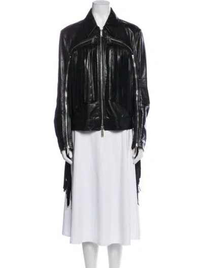 Pre-owned Dsquared2 Calf Leather Biker Jacket In Black