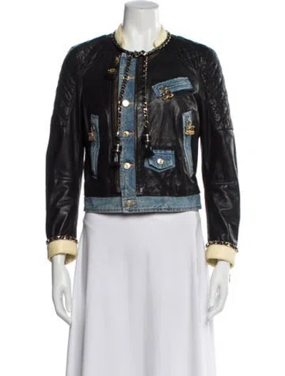 Pre-owned Dsquared2 Calf Leather Biker Jacket In Black