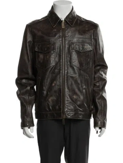 Pre-owned Dsquared2 Calf Leather Jacket W/ Tags In Brown