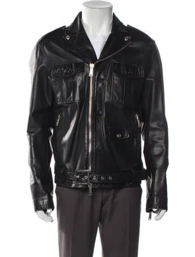 Pre-owned Dsquared2 Calf Leather Moto Jacket In Black