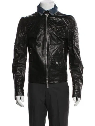 Pre-owned Dsquared2 Calf Leather Moto Jacket In Black