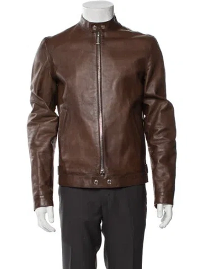 Pre-owned Dsquared2 Calf Leather Moto Jacket In Brown