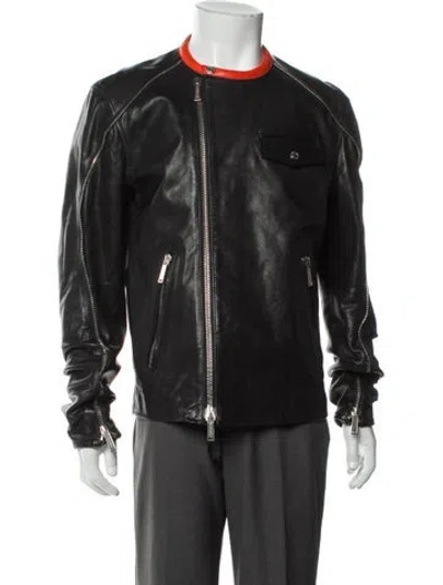 Pre-owned Dsquared2 Calf Leather Moto Jacket In Gray