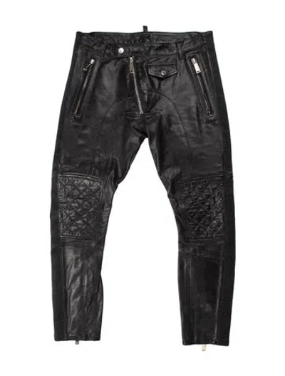 Pre-owned Dsquared2 Calf Leather Moto Pants In Black