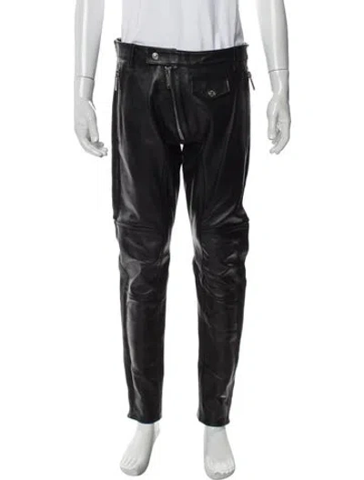 Pre-owned Dsquared2 Calf Leather Moto Pants In Gray