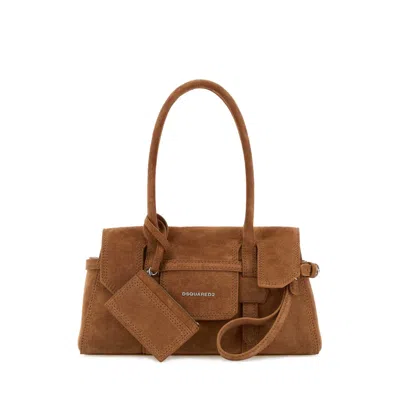 Dsquared2 Camel Suede Shoulder Bag In Brown