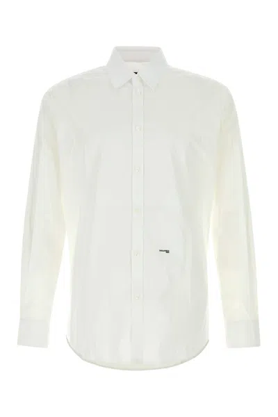 DSQUARED2 CAMICIA IN POPELINE STRETCH BIANCO  UOMO