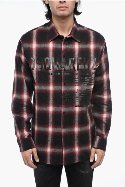 Dsquared2 Flannel Shirt With Lettering Print In Negro
