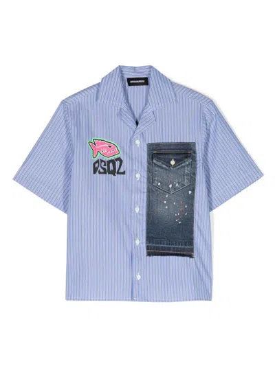 Dsquared2 Kids' Camicia Con Stampa In Light Blue