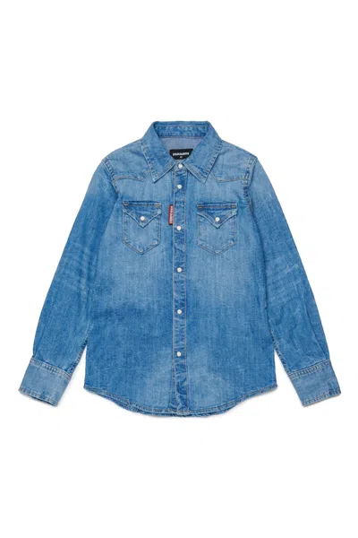 Dsquared2 Camicia In Blu Denim Stretch In Blue