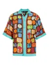 Dsquared2 Multicolor Shirt With Cuban Collar And All-over Printed Motif In Multi