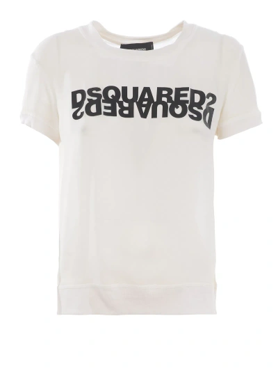 Dsquared2 Logo Lettering Print Silk T-shirt In White