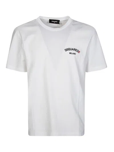 Dsquared2 White T-shirt With Chest Logo Lettering Print In Cotton Man
