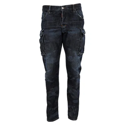 Dsquared2 Camo Cargo Jeans In Navy Blue Cotton