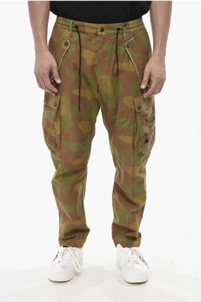 Dsquared2 Camouflage Cargo Trousers With Elasticated Waist In Green