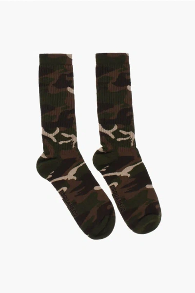 Dsquared2 Camouflage Motif Ribbed Long Socks Grösse 44-45