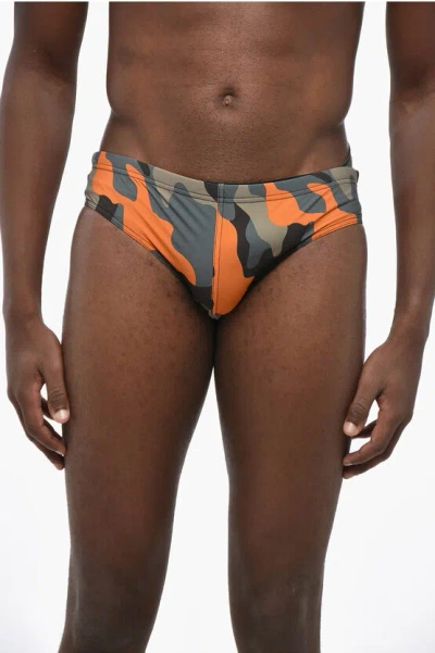 Dsquared2 Camouflage Motif Swim Brief With Printed Logo In Multi