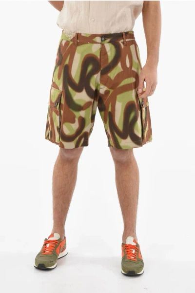 Dsquared2 Camouflage Pattern Cargo Shorts With Elastic Waistband In Multicolor