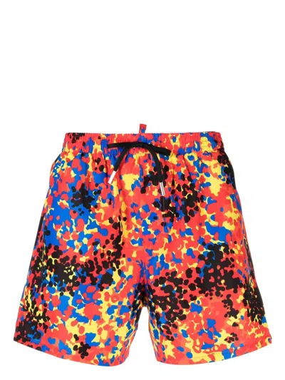 Dsquared2 Camouflage Print Swim Shorts In Red