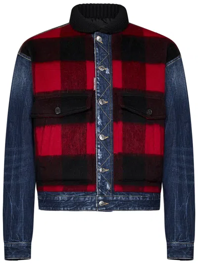 Dsquared2 Jeans And Check Pattern Jacket In Blue