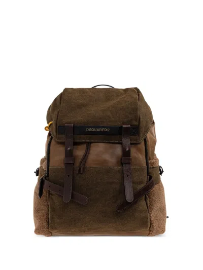 Dsquared2 Canadian Leather-trimmed Canvas Backpack In Brown