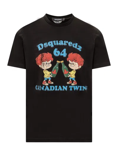 Dsquared2 Canadian Twins Print T-shirt In Black