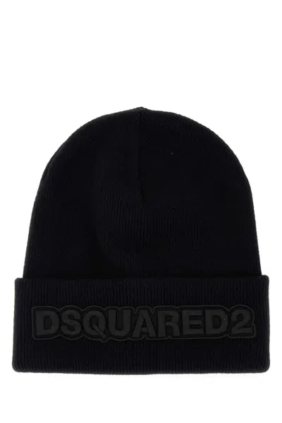 Dsquared2 Cappello Wool Ribbed Beanie In Blue