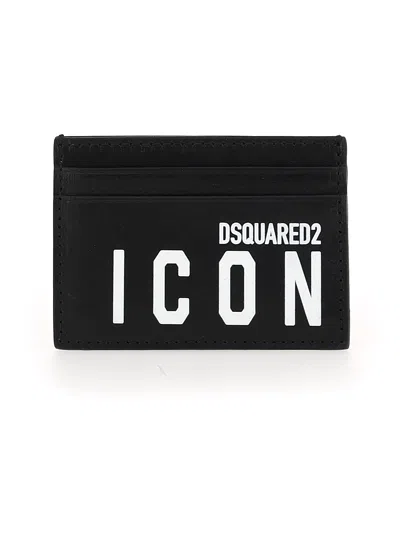 Dsquared2 Icon Logo-print Leather Card Holder In Black