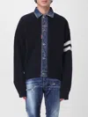 Dsquared2 Blue Cardigan With Denim Panels And Striped Details On The Sleeve In Wool And Cashmere Man In Blue