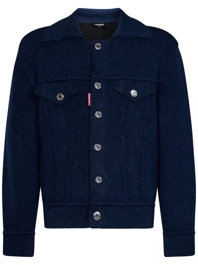 Dsquared2 Ribbed Knit Buttoned Jacket In Azul