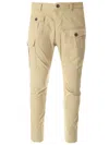 Dsquared2 Cargo Trousers With Button-up Closure And Bronze-tone Logo In Beige
