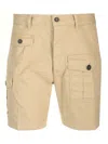Dsquared2 Men Beige Bermuda With Asymmetric Cargo Pockets And Belt Loops In Cotton Man In Beige