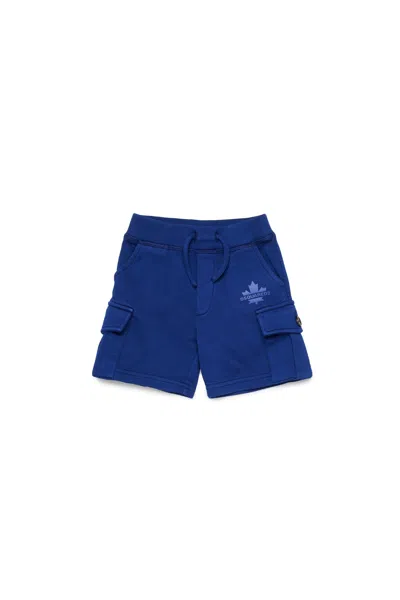 Dsquared2 Cargo Shorts With Maple Leaf In Blue