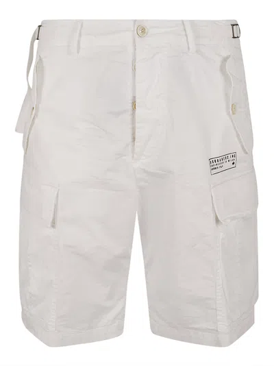 Dsquared2 Cargo-style Bermuda Shorts With Structured Fit And Utility Pockets In White