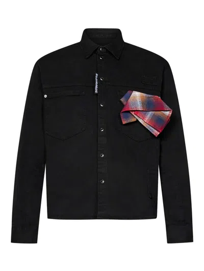 Dsquared2 Carpenter Shirt In Black Cotton Denim