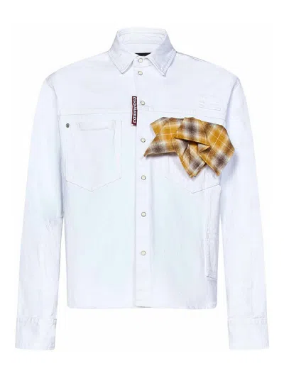 Dsquared2 Carpenter Shirt In White Cotton Denim