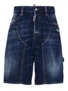 Dsquared2 Carpenter-style Blue Denim Shorts With Vintage Finish In Blue