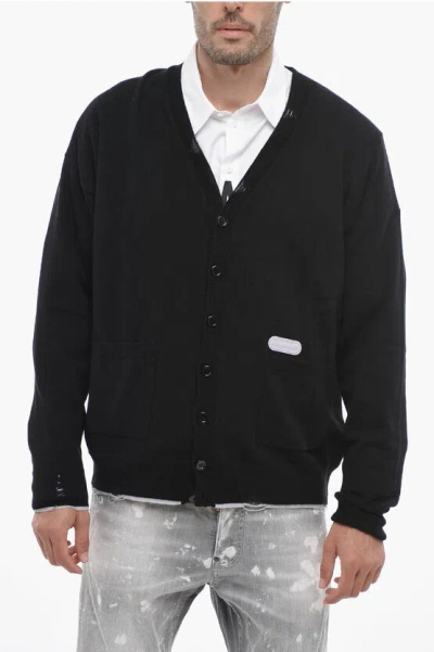 Dsquared2 Cashmere Blend Cardigan With Distressed Detail In Black