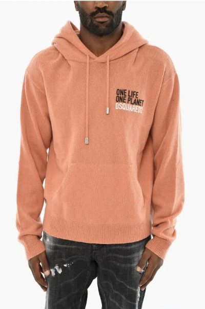 Dsquared2 Cashmere Sweater With Patch Pocket And Hood In Orange