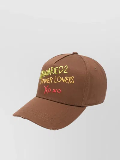 Dsquared2 Casual Curved Brim Embroidered Text Hat In Brown