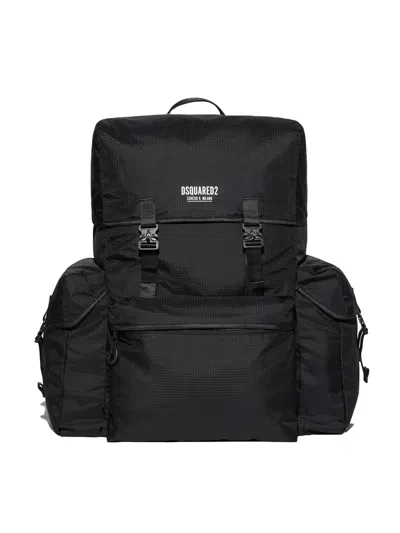 Dsquared2 Ceresio 9 Logo Ripstop Maxi Backpack In Black