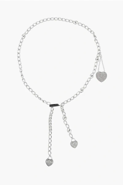 Dsquared2 Chain Belt With Heart-shaped Pendant In Silver